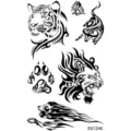 Hoja de pegatinas de tatuaje temporal tribal negro con diseños de tigres y leones feroces. - Totem de Huella de Tigre León(SS1246)