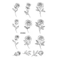 Foglio di adesivi per tatuaggi temporanei rosa a linee nere minimalista con vari motivi. - HS362