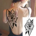 Adesivo per tatuaggio temporaneo rosa geometrica, tatuaggio dotwork nero per braccio e schiena. - LZ151