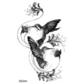 Exquisite black and white hummingbird and floral temporary tattoo sticker, elegant design for arm. - SS244