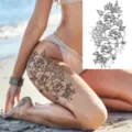 Adesivo per tatuaggio temporaneo floreale con rose e design mandala per gamba e braccio. - LZ152