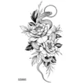 Snake peony temporary tattoo sticker, elegant black and white body art design variant. - Snake Floral Pattern (SS885) / 9.8x5.8cm
