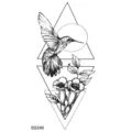 Geometric hummingbird tattoo sticker, black dotwork design for body art and daily wear. - SS246