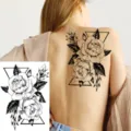 Adesivo per tatuaggio temporaneo rosa geometrica, adesivo floreale nero per corpo schiena e braccio. - LZ156