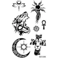 Hoja de pegatinas de tatuaje tribal negro, diseños geniales de lobo y león para mano o cuello. - Cruz Solar León Lobo(SS1248)