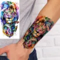 Waterproof watercolor lion skull temporary tattoo sticker body art arm leg transfer tattoo. - WZ006 / 19.5x9.5cm