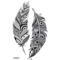 Autocollant de tatouage de plume noire et blanche avec art mandalas géométrique tribal. - SS465