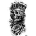 Adesivo per tatuaggio temporaneo teschio nero corona rosa per braccio gamba corpo - XZ094 (Corona Teschio)