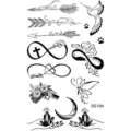 Foglio di tatuaggio temporaneo nero con frecce, infinito, colibrì e bellissimi fiori. - Stile SS184 (SS184)