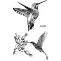 Black sketch hummingbird floral temporary tattoo sticker body art design variant option. - SS247