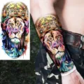 Watercolor lion crown temporary tattoo sticker waterproof arm and leg body art decal - WZ007 / 19.5x9.5cm