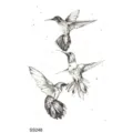 Temporary tattoo sticker featuring elegant flying hummingbirds sketch design for arm leg art. - SS248