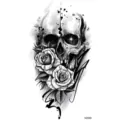 Autoadesivo del tatuaggio temporaneo teschio nero rose impermeabile body art XZ099 - XZ099 (Teschio Rosa)