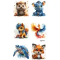Set di adesivi per tatuaggi temporanei animali acquerello, simpatici disegni per braccio. - CD141 / 12x6.8cm
