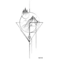 Tatuaggio temporaneo montagna geometrica, adesivo d'arte corporea nera per braccio e gamba. - MZ106