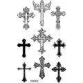 Planche de tatouages temporaires avec plusieurs motifs de croix gothiques en noir et blanc. - SS952