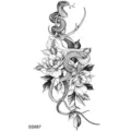 Snake flower temporary tattoo sticker black and white line art design for hand and neck - Snake Floral Pattern (SS887) / 9.8x5.8cm