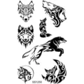 Hoja de pegatinas de tatuaje temporal de lobo tribal blanco y negro para mano y cuello - Totem de Lobo Corriendo(SS1250)