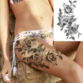 Adesivo per tatuaggio temporaneo con rosa impermeabile per braccio e gamba, design floreale. - LZ158