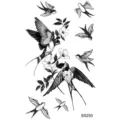 Black and white swallow flower temporary tattoo sticker variant, stylish body art design. - SS250