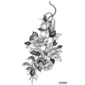 Black snake peony temporary tattoo sticker for hand neck, elegant floral body art design. - Snake Floral Pattern (SS888) / 9.8x5.8cm