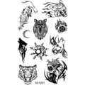 Pegatina de tatuaje tribal en blanco y negro arte corporal impermeable tigre lobo búho. - Totem Geométrico Búho Sol(SS1251)
