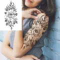Sticker per tatuaggio temporaneo floreale con peonia e falce di luna per braccio e gamba. - LZ159