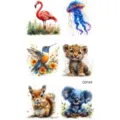 Foglio di tatuaggio temporaneo con animali acquerello, fenicottero, medusa e koala. - CD143 / 12x6.8cm
