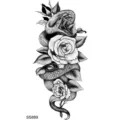 Black and white snake and rose temporary tattoo sticker, realistic floral body art design. - Snake Floral Pattern (SS889) / 9.8x5.8cm