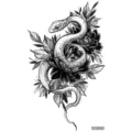Temporary tattoo sticker featuring a detailed snake and floral sketch design for hand or neck. - Snake Floral Pattern (SS890) / 9.8x5.8cm