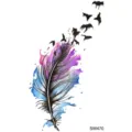 Watercolor feather temporary tattoo sticker with flying birds design for arm or leg. - SW470