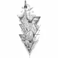 Adesivo per tatuaggio temporaneo spaziale geometrico con razzo, montagna e onda per braccio. - MZ109