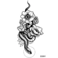 Snake flower temporary tattoo sticker black white waterproof arm neck body art design - Snake Floral Pattern (SS891) / 9.8x5.8cm