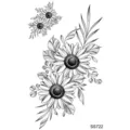 Foglio di adesivi per tatuaggi temporanei con linee di girasole in bianco e nero. - SS722