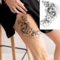 Tatuaggio temporaneo impermeabile con eleganti fiori di rosa e linee geometriche per il corpo. - LZ162