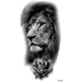 Adesivo per tatuaggio temporaneo leone e rosa per braccio e gamba, arte corporea. - XZ105 (Leone Rosa)