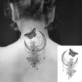 Temporary tattoo sticker black moon butterfly floral neck body art waterproof transfer design - HL110 / 12x8cm