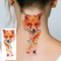 Autocollant de tatouage temporaire renard aquarelle, design vibrant pour le cou et l'art corporel. - Renard Aquarelle(FO408) / 15x7CM