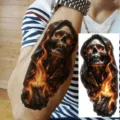 Halloween dark skull temporary tattoo sticker, waterproof body art for arm and leg decoration. - Skull Flame(NZ043)