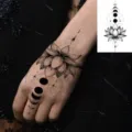 Black and white lotus moon temporary tattoo sticker for hand neck body art waterproof transfer. - HL112 / 12x8cm