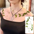 Temporary tattoo sticker featuring green vine leaves design, perfect for body art and chest wear. - Rose Flower Style (NZ1316)