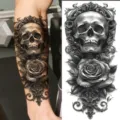 Halloween dark skull rose tattoo sticker gothic body art temporary tattoo for arm and leg - Skull Rose Frame(NZ045)