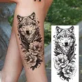 Realistic wolf peony temporary tattoo sticker black floral arm leg body art transfer decal - Forest Wolf and Peony Tattoo Sticker (NZ565) / 19.8x9.6CM