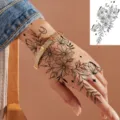 Black and white floral butterfly temporary tattoo sticker for hand back and body art decor. - HL113 / 12x8cm