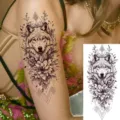 Wolf flower temporary tattoo sticker geometric arm leg body art waterproof realistic design - Forest Wolf and Floral Geometric Tattoo Sticker (NZ566) / 19.8x9.6CM