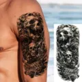 Dark skull and leopard temporary tattoo sticker for arm and leg, gothic waterproof body art. - Skull Leopard(NZ046)