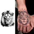 Lion head temporary tattoo sticker for back of hand, realistic animal body art design. - HA066