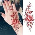Red Henna Peony Butterfly Temporary Hand Tattoo Sticker with Red Floral Art Design Variant - Peony Butterfly Style (FO009) / 15x7CM