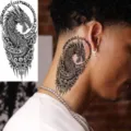 Adhesivo de tatuaje temporal de tótem de dragón negro para cuello y arte corporal. - 15x7CM / Estilo FO237