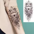 Geometric Wolf Floral Temporary Tattoo Sticker for Arm Leg Waterproof Body Art Decal 1pc - Forest Wolf and Geometric Floral Tattoo Sticker (NZ567) / 19.8x9.6CM